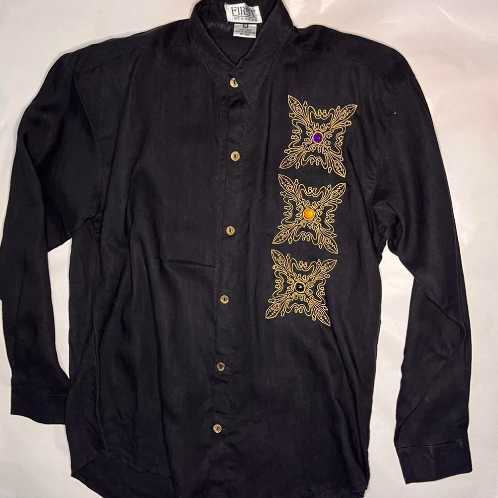 Vintage 80s black s blouse with gold details